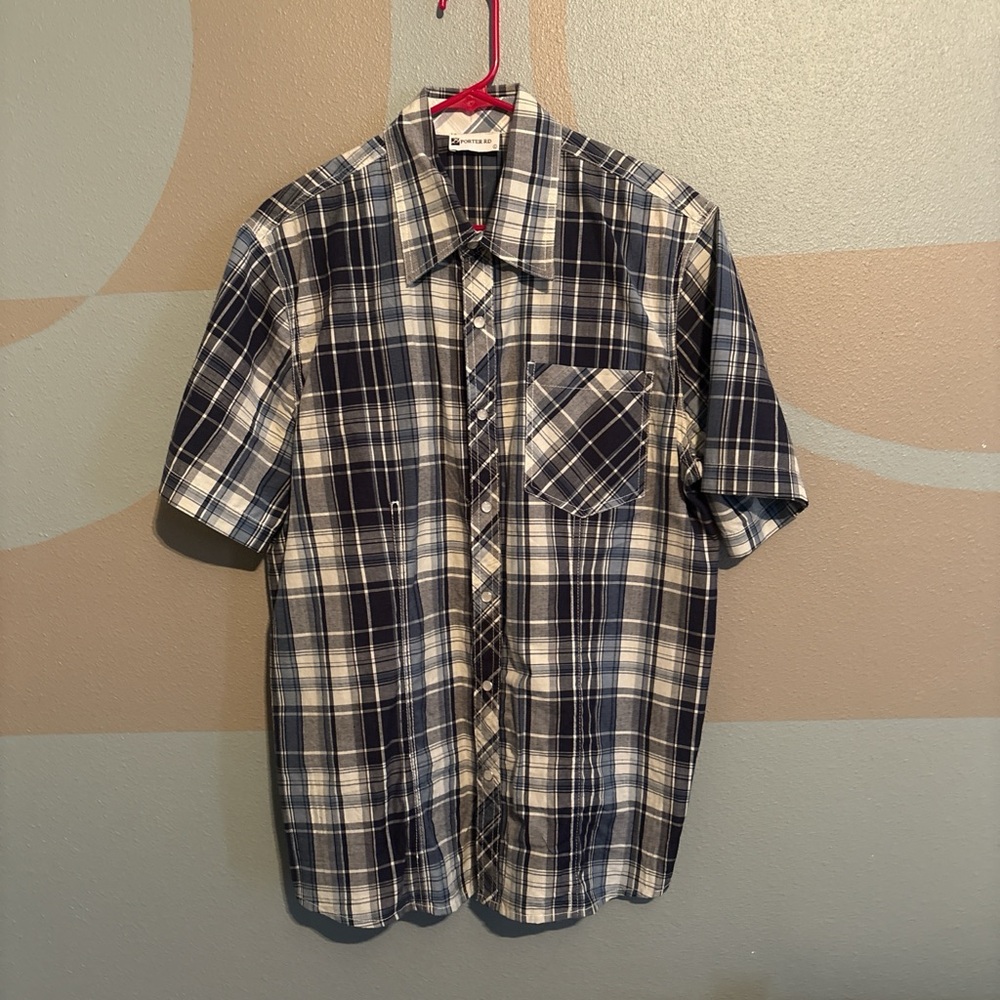 Croft & Barrow Navy and White Plaid Shirt